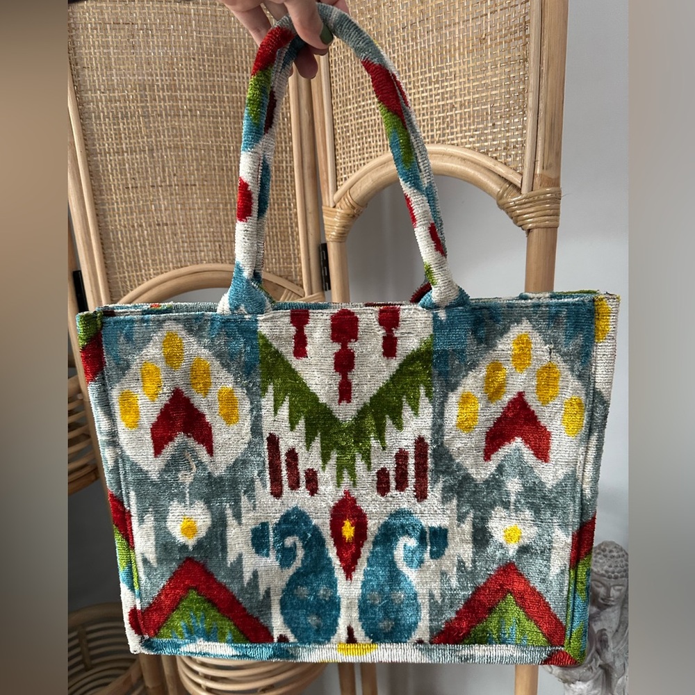 Ikat Velvet Tote Bag Purse From Turkey, Boho, Anthropology